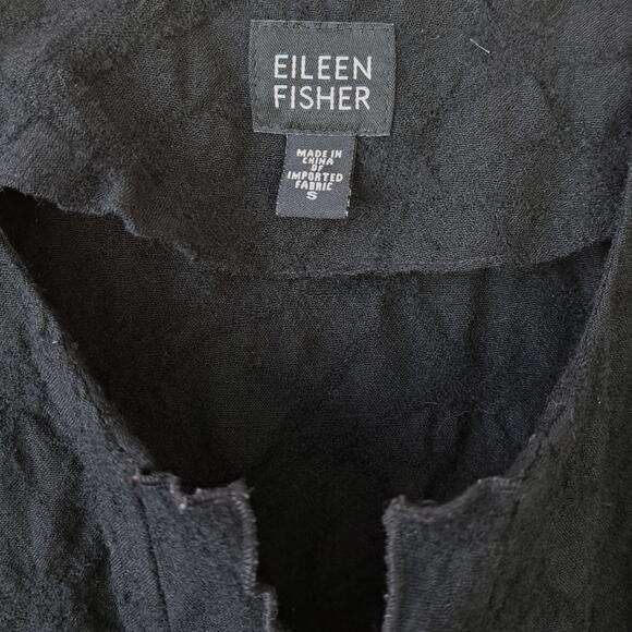 EILEEN FISHER Black Textured Wool Open Front Long Jacket Size Small Minimalist - Picture 5 of 10